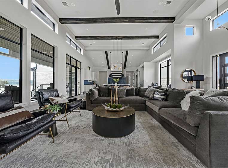 Modern living room with gray and black furniture